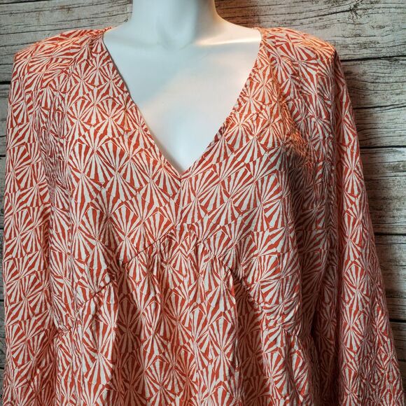 H&M Orange White Babydoll Peasant Dress Size XXL Long Sleeve Oversized Short NWT - Picture 5 of 11